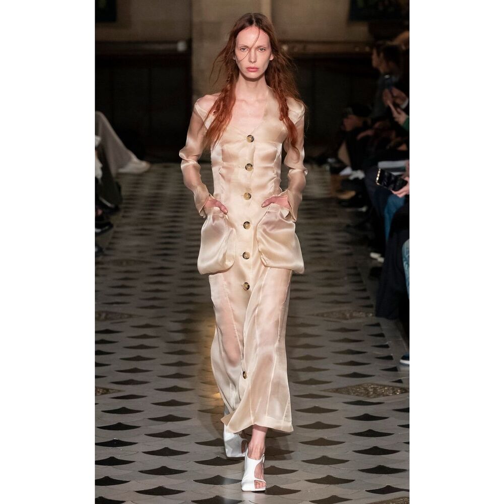 AWAKE Mode Asymmetric Off Shoulder Silk Organza Over Coat Size FR36/US4 $1525